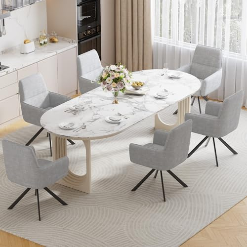 Ckaff 6er Set Esszimmerstühle Drehbar mit Armlehne, 360°Drehbar Polsterstuhl Küchenstuhl aus Chenille, Stühle Esszimmer Schminkstuhl mit Metallbeine für Esszimmer Küche Schlafzimmer, Hellgrau