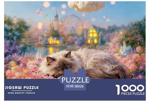 Puzzle Chat Persan 1000 Pièces pour Adultes Et Enfants, Défi Ludique Et Familial, Casse-tête Buisson Fleuri, Décoration Intérieure, Cadeau Anniversaire 38x26cm/1000pcs