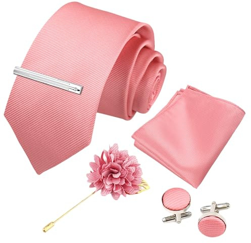 Xynovate Einfarbige Krawatte, Herren krawatte, Herrenfliege und Einstecktuch mit Manschettenknöpfen Set, Klassische Formelle Elegante Krawatte für Business, Hochzeit, Feier, Weihnachten