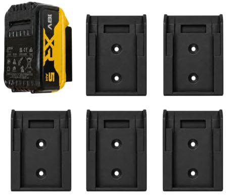 6 Pack | Battery Holder Mount Compatible with DeWalt 18V 20V 54V 60V MAX XR FlexVolt | Wall Mount Battery Storage Rack for Garage, Workshop or Van (6 Pack -Black)