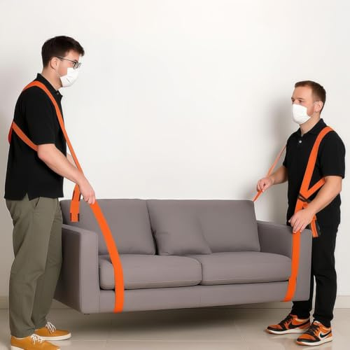 2Person Moving Straps, 300 kg Lifting Harness for Furniture, lifting straps | Adjustable 2-person moving straps rated to 300 kg for sofas, beds, cabinets and appliances; buckle-fit orange harness set.
