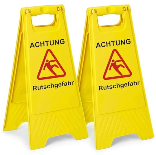 LANZLC Achtung Rutschgefahr Aufsteller 2 Stück, Warnschild Glätte, Faltbar Beidseitig Beschriftet, Warnaufsteller Kunststoff Hinweisschild, Warnschilder für Unternehmen, Indoor & Outdoor 44.5 x 26cm