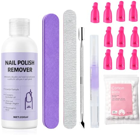 Acetone Ongle Semi Permanent 200ml, Acétone Dissolvant Vernis Set | Acetone Ongle con Coton Boule, Huile Cuticule, Pousse Cuticule Ongle, Lime a Ongles, Bloc Polissoir Ongles, Formule Douce
