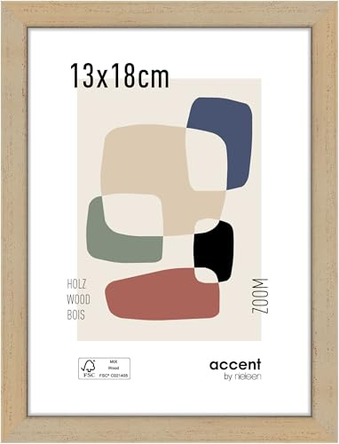 accent by nielsen Holz Bilderrahmen Zoom, 13 x 18 cm, Gold | Holz Fotorahmen im Hoch- & Querformat zum Auftstellen und Aufhängen Gold gebürstet Echtglas