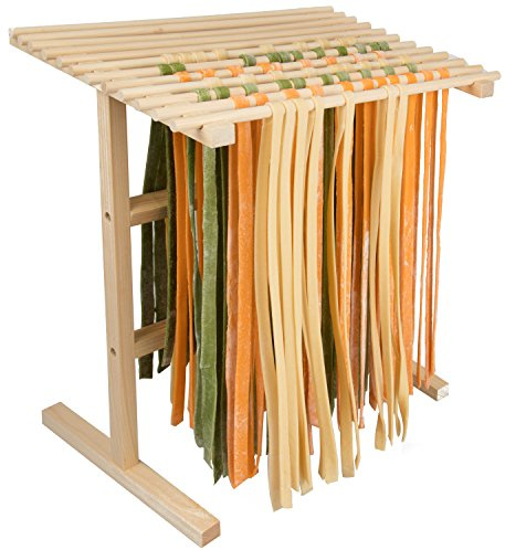 Nudeltrockner von Cucina Pro, Ständer und Griffe aus Naturholz, 3,6 m Nudel-Trockenplatz für Spaghetti und mehr