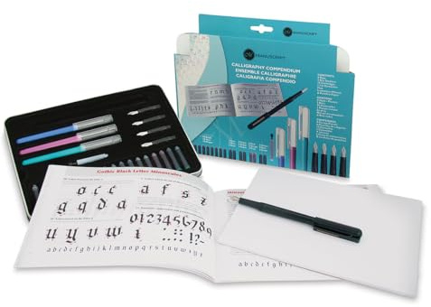 MANUSCRIPT Calligraphy Compendium Set - 29 pieces - 4 Dodec fountain pens, 5 quality nibs, 18 assorted ink cartridges - a perfect introduction to calligraphy and lettering!,Black