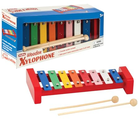 Schylling Wooden Xylophone - Colorful Kids Instrument - Includes Wooden Mallets and Embossed Metal Keys - Ages 3 and Up