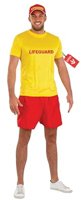 Fun Shack Costume Bagnino Uomo, Costume Halloween Uomo | Maglietta, Pantaloncini & Cappellino, Giallo e Rosso da Bagnino, Da Infilare, Perfetto per Halloween, Ideale per Travestirsi