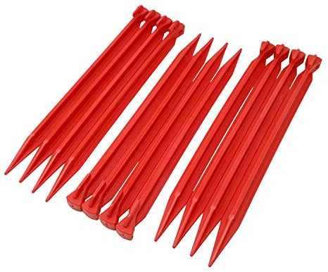 ToCi 12 x Kunststoff-Heringe 30 cm – Lange Zeltnägel mit T-Profil & Öse in Rot - Zeltbefestigung für weiche & sandige Böden - Camping-Heringe für Zelt, Garten, Trekking & Outdoor