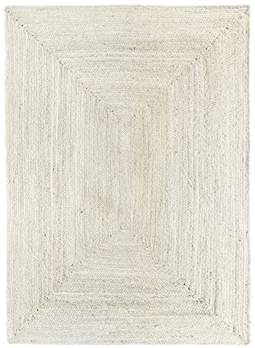 HAMID-Alfombra Yute Alhambra Color Marfil, Alfombra 100% Fibra de Yute, Tejida a Mano, Alfombra de Salón, Pasillo, Dormitorio, (170x120cm)