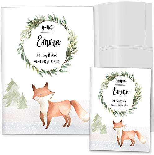 OLGS U-Heft und Impfpasshülle Set | Fuchs im Wald Untersuchungsheft- 3-teilig & Impfpass Hülle personalisiertes Geschenk Baby | Babygeschenke zur Geburt - Uhefthülle, Impfpasshülle personalisiert