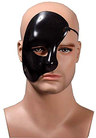 Lovelegis Masque Demi-Visage fantôme de l’opéra Noir Carnaval Halloween déguisement Cosplay Accessoires Personnages lyriques Masques élégants théâtre mystère Classique