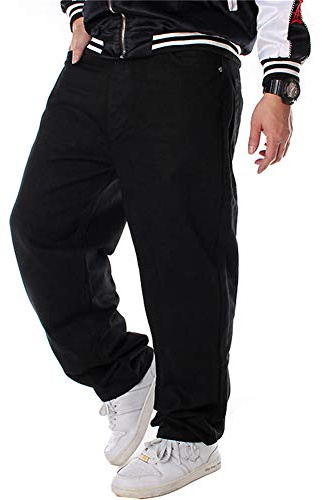 LUOBANIU Men's Vintage Hip Hop Style Baggy Jeans Denim Loose Fit Dance Skateboard Pants - black - 30