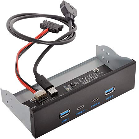 cablecc USB-C & USB 3.0 HUB 4 Anschlüsse Frontplatte zum Motherboard 20Pin-Anschlusskabel für 5,25 CD-ROM-Schacht