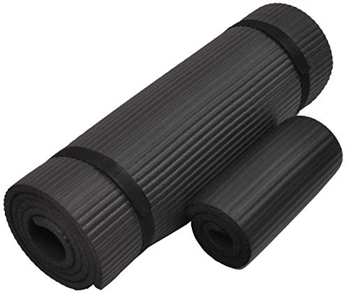 Everyday Essentials 1/2-tums extra tjock hög täthet anti-tår träningsyogamatta med knäskydd och bärrem, svart