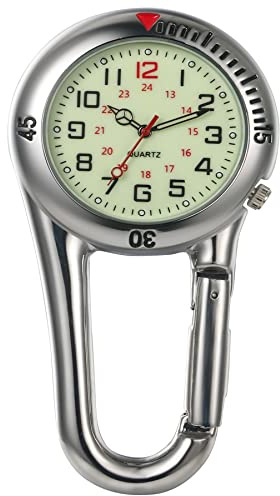 Avaner Taschenuhr mit Karabiner Digital Karabineruhr mit leuchtendes Zifferblatt, leuchtende Zeiger, Mattes Gehäuse Unisex FOB Analog Quarzwerk Rucksackschnalle Uhr für Klettern Sport