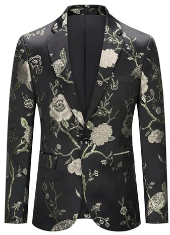 YOUTHUP Chaqueta de Esmoquin con Bordado para Hombre un Botón Floral Chaqueta de Traje Blazer