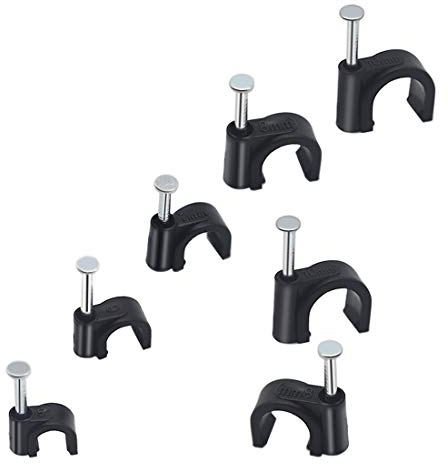 500 Stücke Kabelschellen Nagelschellen Haftclips mit Nagel für Kabel Größen: 5mm, 6mm, 7mm, 8mm,10mm, 100 Stück je Größe(Schwarz)
