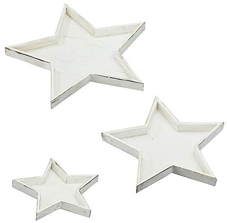 Cepewa 3er Set „Stern“ Dekoteller in 3 Größen weiß Adventsteller Weihnachtsteller (1 x 3er Set Dekoteller weiß)