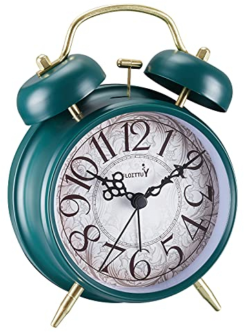 FLOITTUY Loud Alarm for Deep Sleepers 4'' Retro & Fashionable Twin Bell Alarm Clock with Backlight for Bedroom and Home Decoration(Deep Emerald)