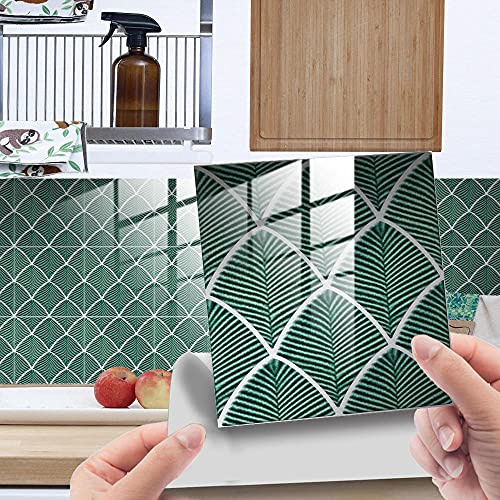 Credence Adhesive pour Cuisine Brique Palme Grün 10 Pcs Stickers Muraux Salle de Bains Cuisine Carrelage Adhesif Mural avec Motifs de Carrelage Dalle Pvc Adhesive Murale