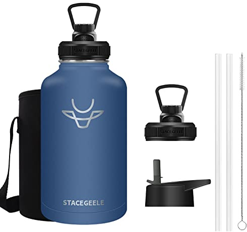 STACEGEELE 2 Litre Coffee Carafe Jugs Double Walled Vacuum Insulated Coffee Pot with Handle for Drink Hot & Cold 24 Hours Retention Stainless Steel Flask for Coffee Tea Beverage 64oz Cobalt
