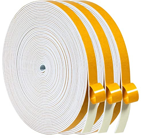 Nastro Sigillante Guarnizione 6mmx1.5mm/15m per Porte Finestre Nastro Adesivo in Schiuma Guarnizione in Gomma Contro le Correnti d'aria Fredda/Anti-collisione/Assorbente/Antipolvere, Bianco