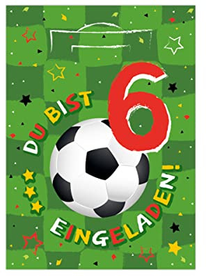 Junapack 12 Einladungskarten zum 6. Kindergeburtstag sechste Geburtstag Junagen Fussball Fußball