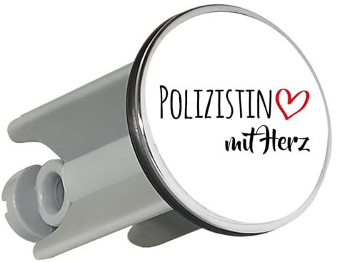 Huuraa Waschbeckenstöpsel Polizistin mit Herz Geschenk | Universal Stopfen 4cm höhenverstellbar Abflussstopfen Geschenkidee Stöpsel mit Motiv für das Waschbecken