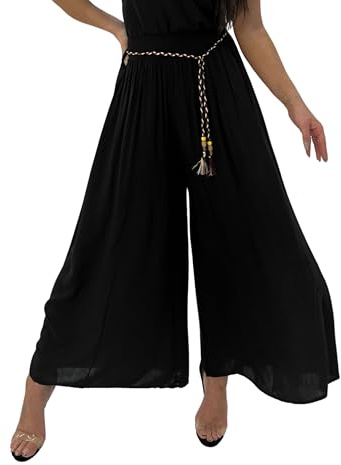 Och Bella Hosenrock Damen Lang mit hoher Taille - Aus extrem weichem, luftigem Material Hosen Damen - Lässige Hosen Damen High Waist Perfekt für die kommende Sommersaison (Schwarz, L)
