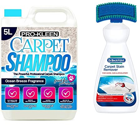 Pro-Kleen Professional Carpet & Upholstery Shampoo, 5 Litres & Dr. Beckmann Carpet Stain Remover | Removes even stubborn stains and odours | includes applicator brush | 650 ml