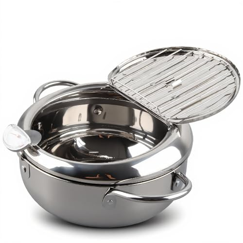 Olla para Freír Profunda de Acero Inoxidable, Olla para Freír de Estilo Japonés, Olla para Freír Antiadherente para Cocina, Patatas Fritas, Pescado Y Camarones(Pequeño 20cm)