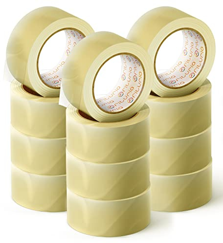 OFITURIA Cinta Adhesiva de Embalar Transparente para Embalaje de Cajas de Cartón de Envíos y Mudanzas. Precinto para Empaquetados Seguros y Resistentes (48 cms x 60 mts - Transparente, 12 Rollos)