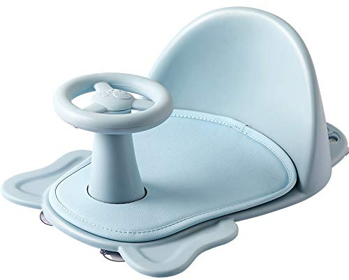 Asiento de baño con ventosa para bebé, silla de ducha de estructura estable triangular, taburetes de baño con alfombrilla suave antideslizante para baño de asiento para bebés y niños pequeños(Azul)