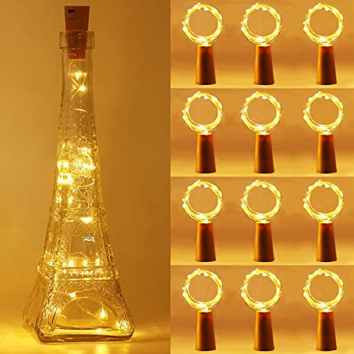 Anmossi (12 Stück) Flaschenlicht Batterie,Flaschenlichterkette Korken,Warmweiß,2M 20LED Glas Korken Licht Lichterkette mit Batterie für Flasche für Deko für Party,Hochzeit,Weihnachten