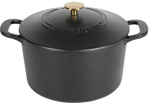 MARTHA STEWART Gatwick 7-Quart Enamel Cast Iron Dutch Oven Pot with Lid – Matte Black – Durable Heavy-Duty Dutch Oven for Slow Cooking, Braising & Baking
