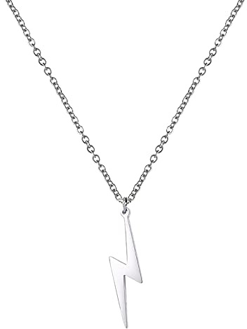 unift Collar con Perno de Rayo para Mujeres y Hombres de Acero Inoxidable Simple Calle Punk con Colgante de Rayo Joyería Regalo Inspirador (plata)