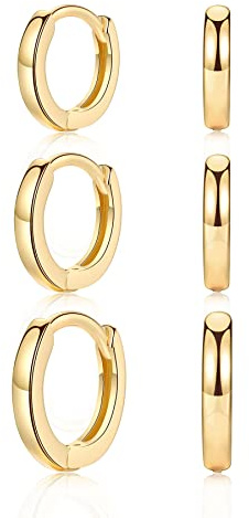 CERSLIMO Creolen Silber/Gold/Rosegold/Schwarz, Ohrringe Sterling Silber 925 & Rose Vergoldet 585 Creolen Set (10mm/12mm/14mm) Klein Schmuck Geschenke für Damen Mädchen Herren