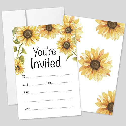 20 Sets You're Invited Sunflower Invitations With Envelopes,Sunflower Rustic Double-sided Printed Invitation Invite Cards for Wedding Bridal Shower Baby Shower Birthdays and Housewarming Parties