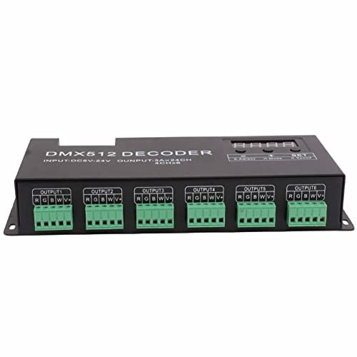 24 Kanal DMX Decoder, RGBW DMX512 Controller Led Decoder Dimmer mit Digitalanzeige, DC 5V-24V High Power Flicker Smoother Dimming DMX Signal Indicator, RGB LED Licht