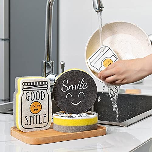 4er Set Cartoon Smiley Schwammtücher - Topreiniger Küchenreinigungs-Doppelseitige Scheuertücher im fröhlichen Design (Motiv 1)