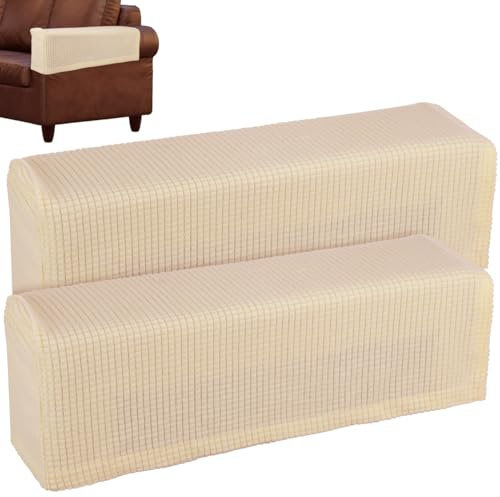 SUPVOX Sofa Armrest Cover 2 pcs Elastic Couch Arm Covers Stretch Arm Rest Towel Slipcovers for Home Office Beige 16.92 X 7.87 X 6.69 in