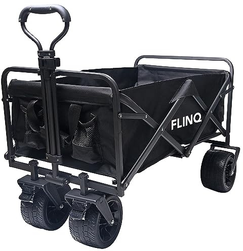 FlinQ Bollerwagen faltbar - Faltbollerwagen für max. 130 KG - Schwarz | Strandwagen faltbar mit 360° Räder