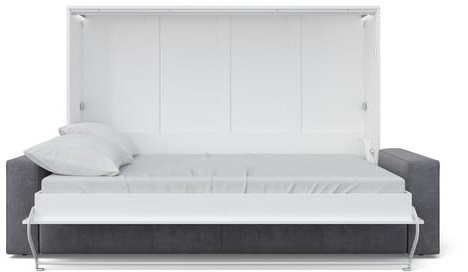 MAXIMAHOUSE Schrankbett horizontale mit Sofa Milo 23, Invento LED 140H Möbelset mit Lattenrost aus Holz, Wandklappbett 140x200 Erwachsene, modern Concept und Design, stabil und praktisch