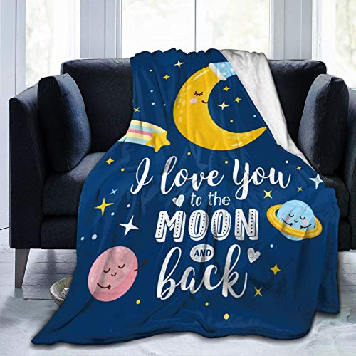XVBCDFG I Love You to The Moon and Back weiche Überwurfdecke für alle Jahreszeiten, Mikroplüsch, warme Decke, leicht, getuftet, flauschig, Flanell, Fleece-Überwurf, Decke für Bett, Sofa, Couch, 152,4