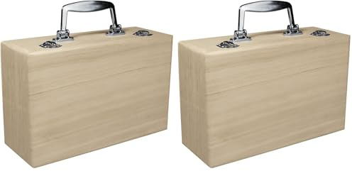 Rayher HOBBY 6158000 Holz-Koffer 25x16x9 cm, Griff in Metalloptik, Scharniere aus Metall, Bastelkoffer, Holzkoffer ohne Inneneinteilung (Packung mit 2)
