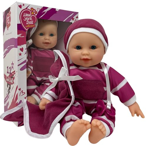The New York Doll Collection 11 inch Soft Body Baby Doll in Gift Box - 11 Doll Toy for Kids, Boys, Girls and Toddlers - Baby Doll Pacifier Accessory Included (Purple)