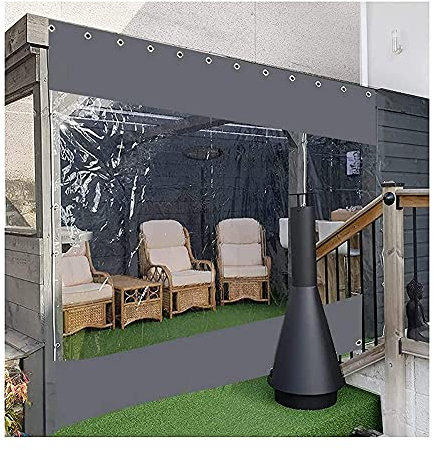 Rideaux d'extérieur en Vinyle imperméables pour Le Patio, Panneau de Toile Transparente Séparateur de pièce pour Atelier, pergola, sur Mesure (Couleur : Gray Side, Taille : 2.8x4M)