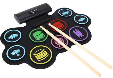 Elektronisches Schlagzeug Set, 9 Pads, Aufrollbares Elektrisches Schlagzeug Set, Tragbares Drum Pad Kit mit BT USB MIDI Schnittstelle, Eingebautem Lautsprecher