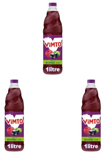 Vimto Real Fruit Squash Original Mixed Fruit Juice Cordial Drink, Blackcurrant, Grape & Raspberry, 1 Litre Bottle (Pack of 3)